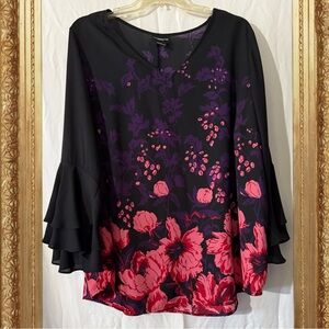 Liz Claiborne Floral Bell Sleeve Blouse